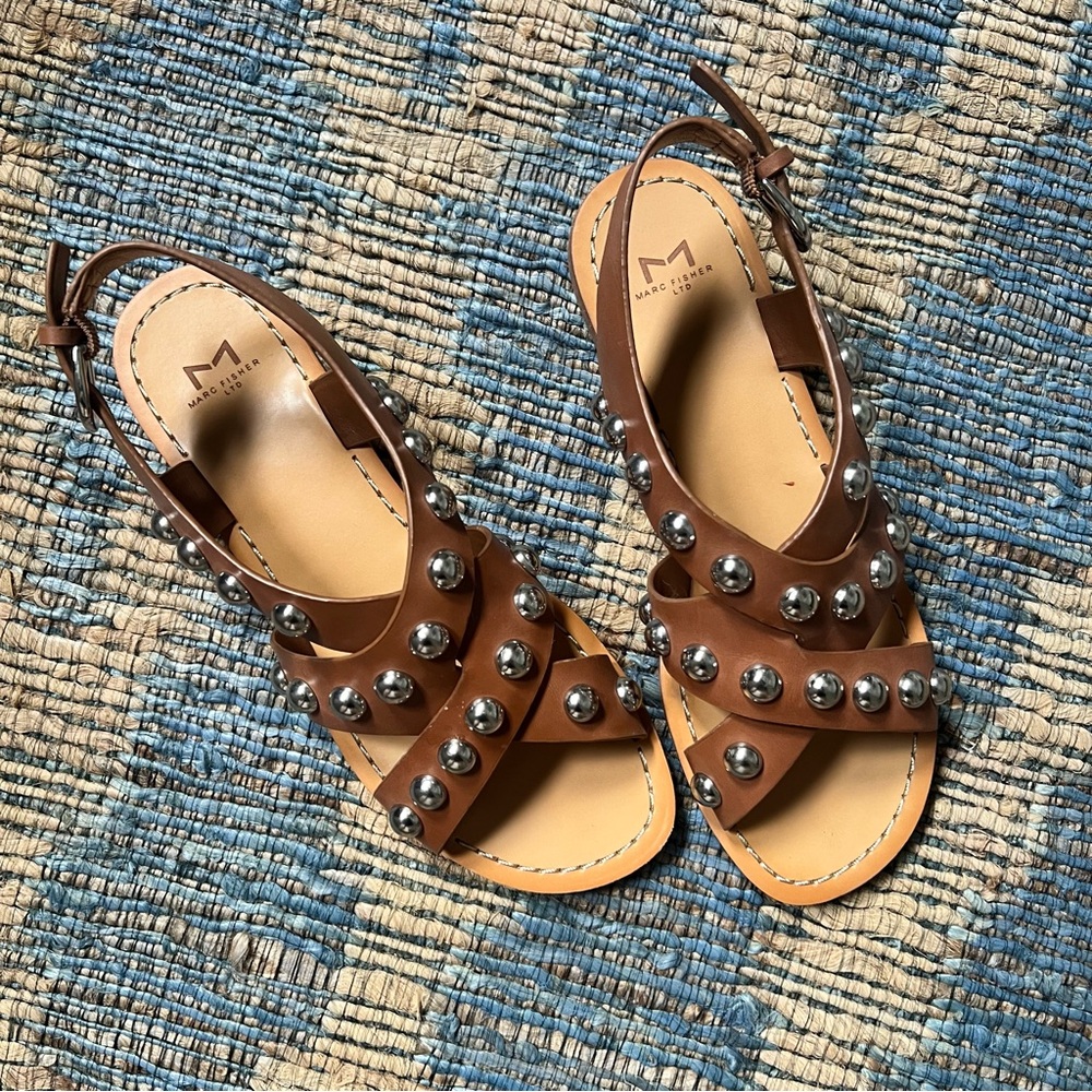 Marc Fisher Brown Sandals with Silver Studs
